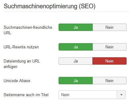 SEO Einstellungen auf 